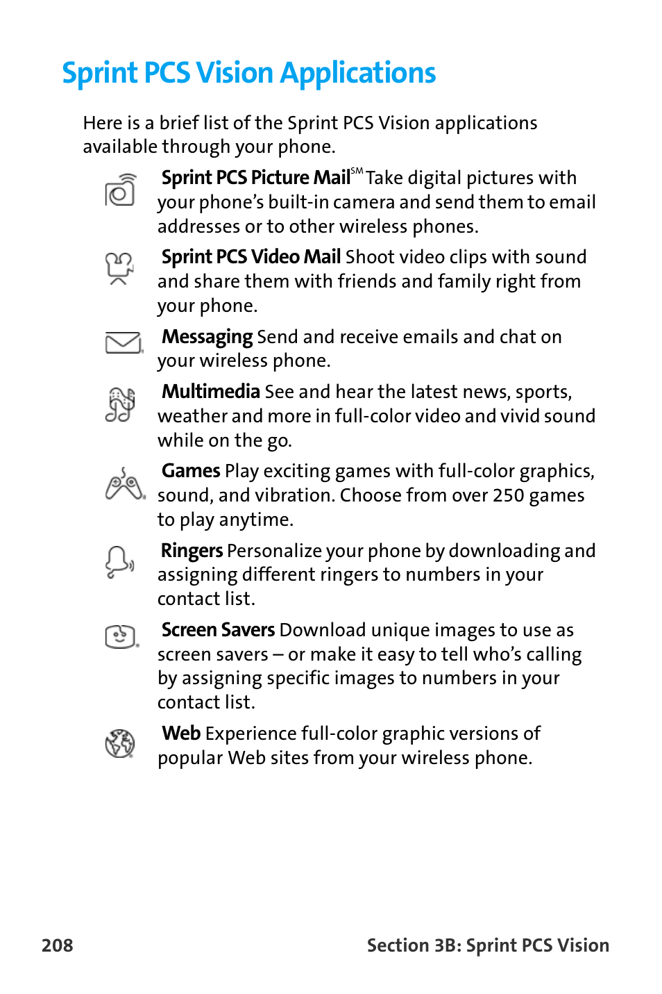 Sprint pcs vision applications | Samsung SPH-A880TSAQST User Manual | Page 216 / 259