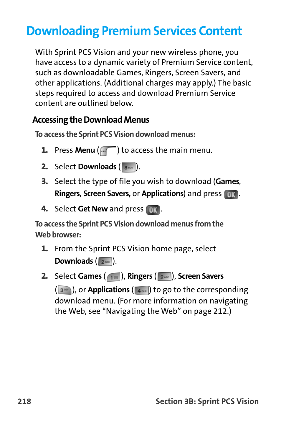 Downloading premium services content | Samsung SPH-A880TSAQST User Manual | Page 226 / 259