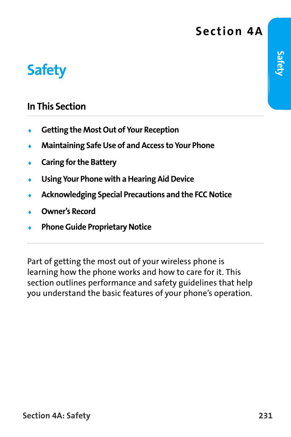 Safety, 4a. safety, Saf e ty | Samsung SPH-A880TSAQST User Manual | Page 239 / 259