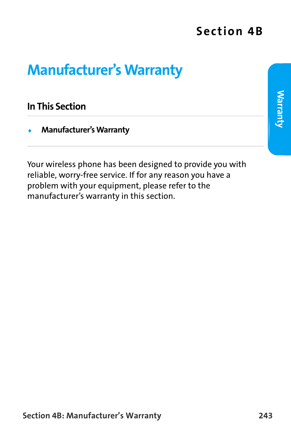 Manufacturer’s warranty, 4b. manufacturer’s warranty | Samsung SPH-A880TSAQST User Manual | Page 251 / 259