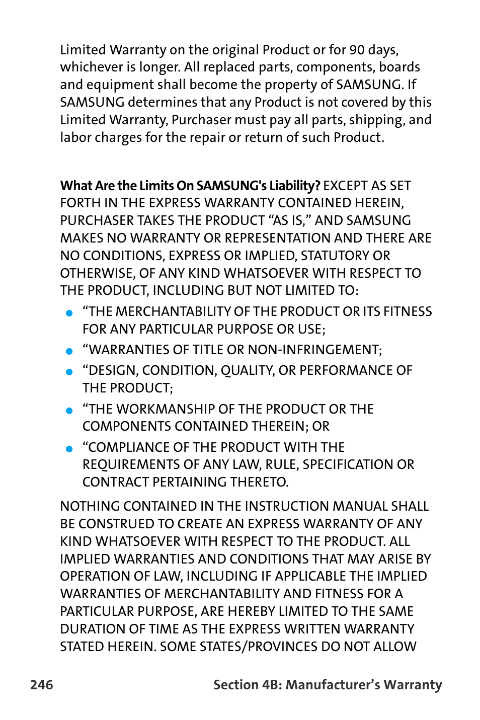 Warranties of title or non-infringement | Samsung SPH-A880TSAQST User Manual | Page 254 / 259