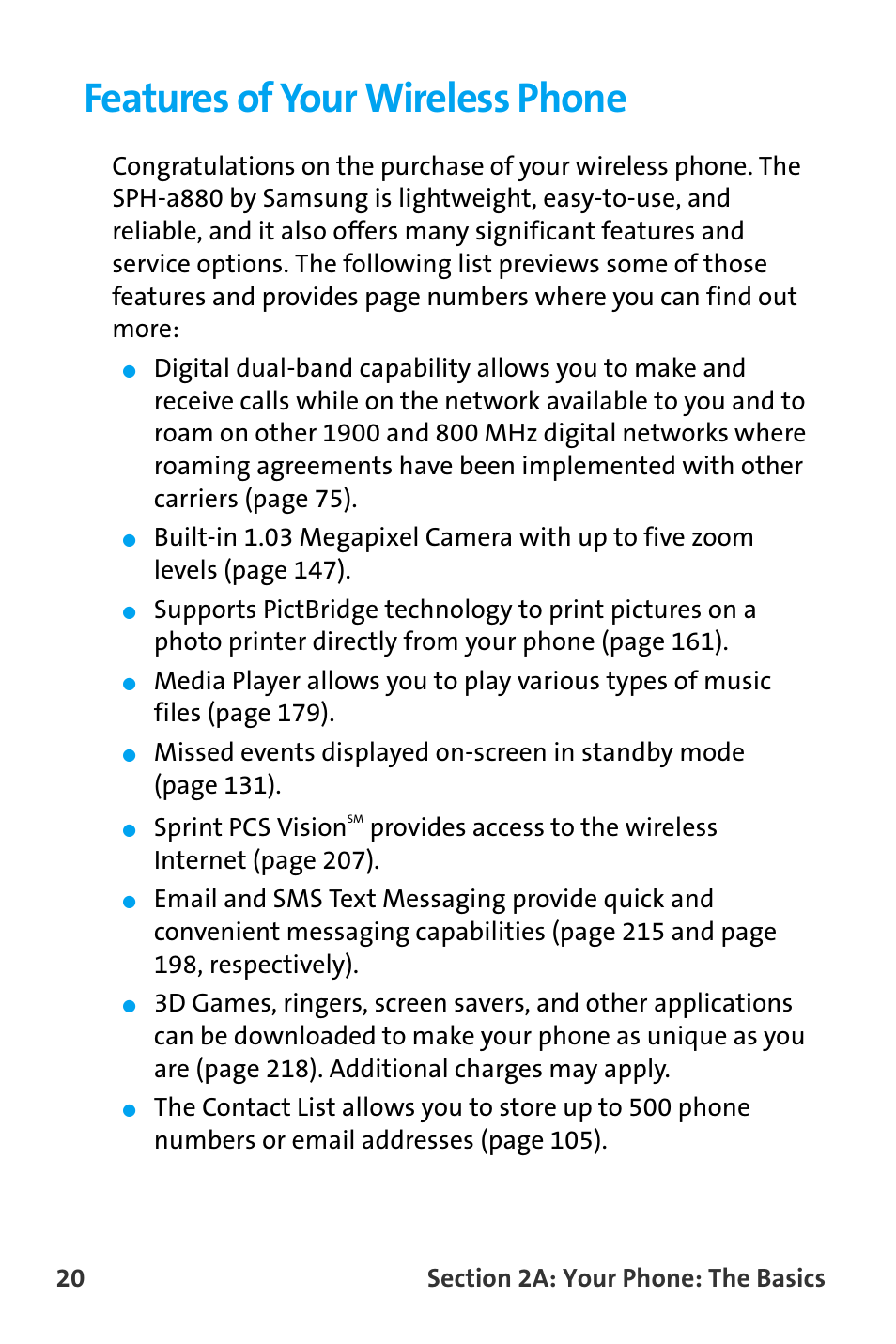 Features of your wireless phone, Sprint pcs vision | Samsung SPH-A880TSAQST User Manual | Page 28 / 259