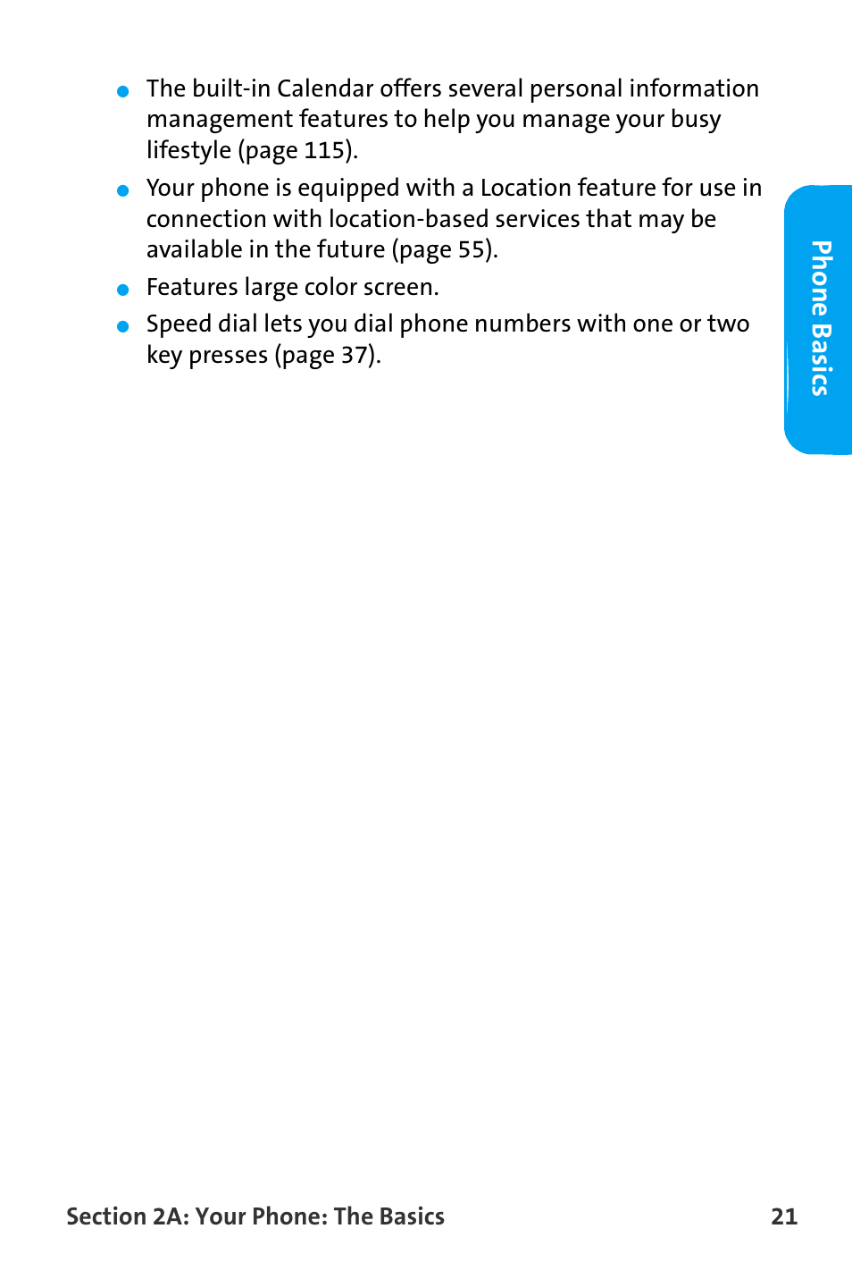 Phone basics, Features large color screen | Samsung SPH-A880TSAQST User Manual | Page 29 / 259