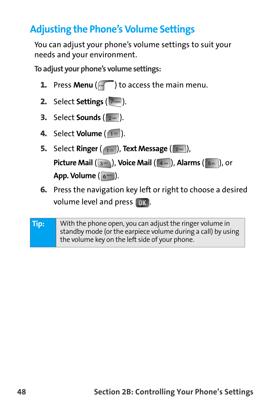 Adjusting the phone’s volume settings | Samsung SPH-A880TSAQST User Manual | Page 56 / 259