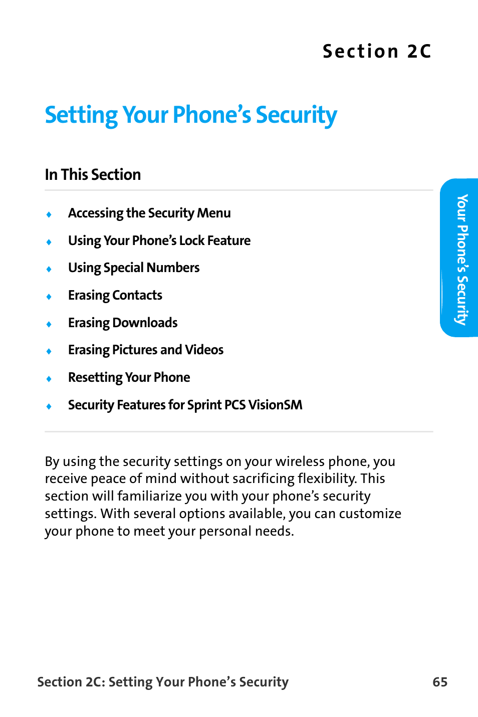 Setting your phone’s security, 2c. setting your phone’s security, Yo ur phone’ s security | Samsung SPH-A880TSAQST User Manual | Page 73 / 259