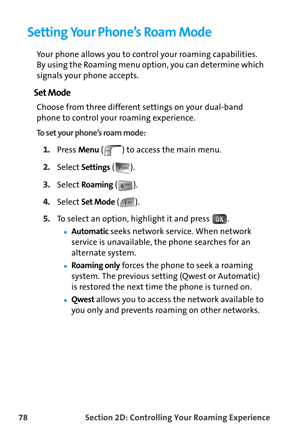 Setting your phone’s roam mode | Samsung SPH-A880TSAQST User Manual | Page 86 / 259