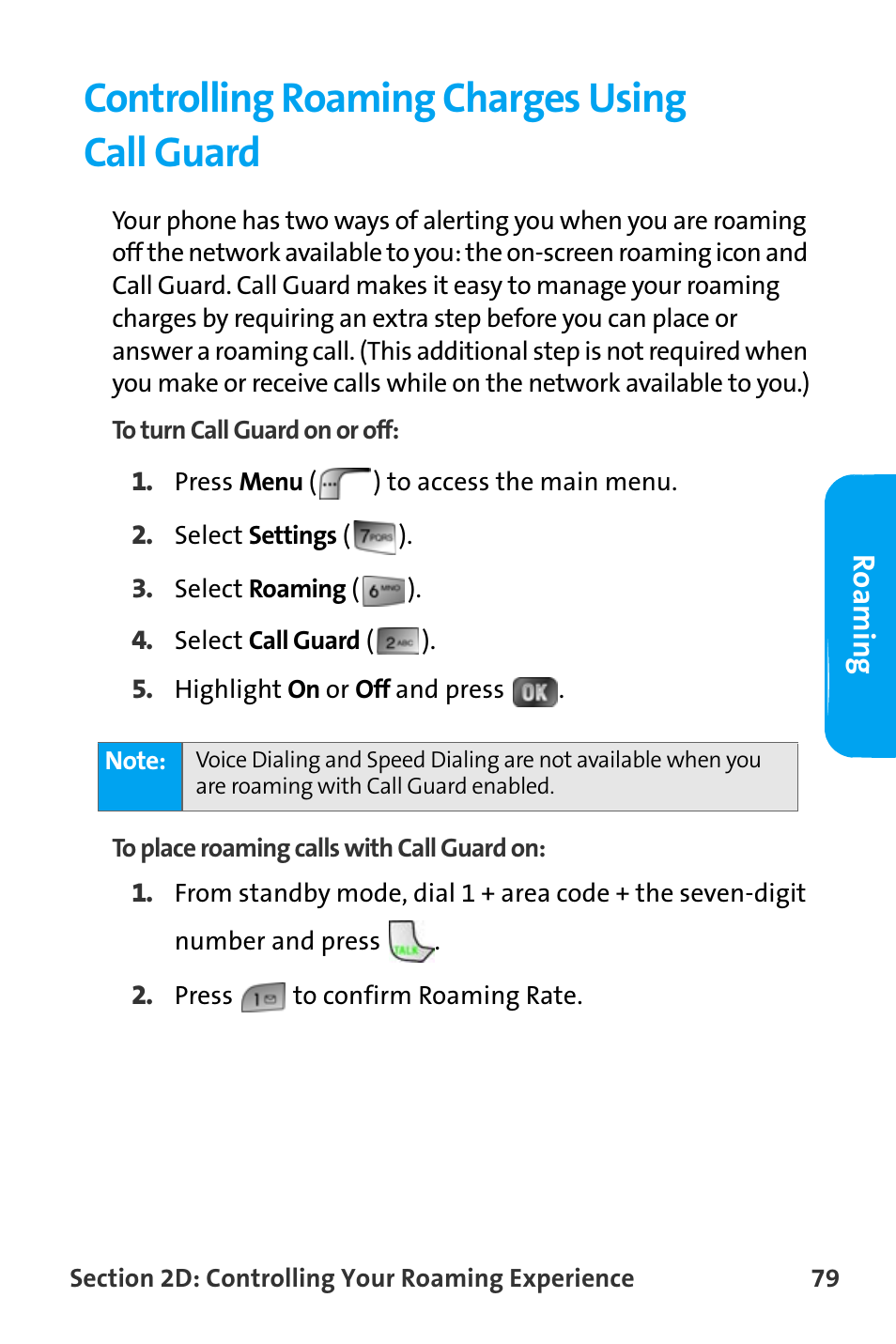 Controlling roaming charges using call guard | Samsung SPH-A880TSAQST User Manual | Page 87 / 259