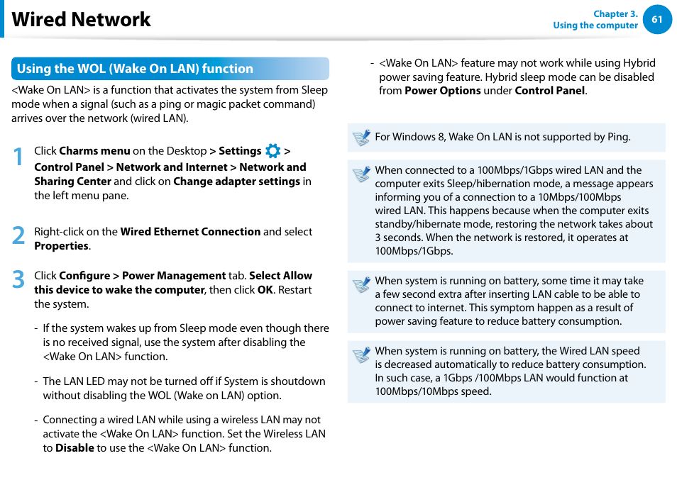 Wired network | Samsung NP700G7C-T01US User Manual | Page 62 / 139