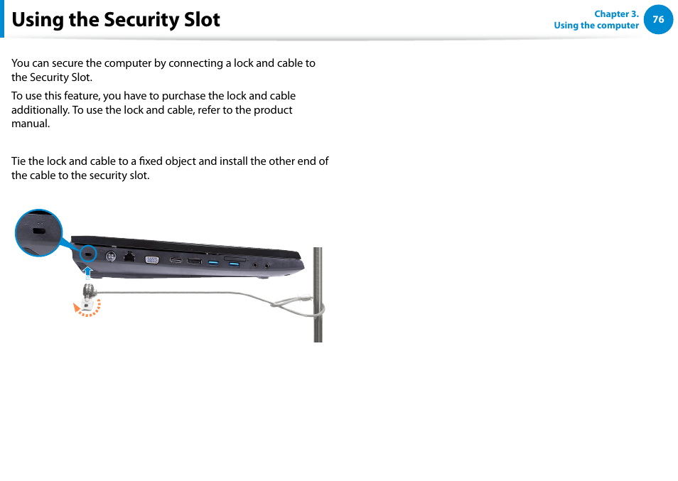 Using the security slot | Samsung NP700G7C-T01US User Manual | Page 77 / 139