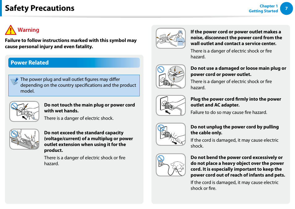 Safety precautions | Samsung NP700G7C-T01US User Manual | Page 8 / 139