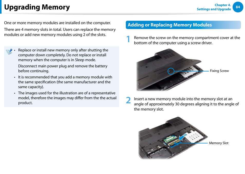 Upgrading memory | Samsung NP700G7C-T01US User Manual | Page 85 / 139