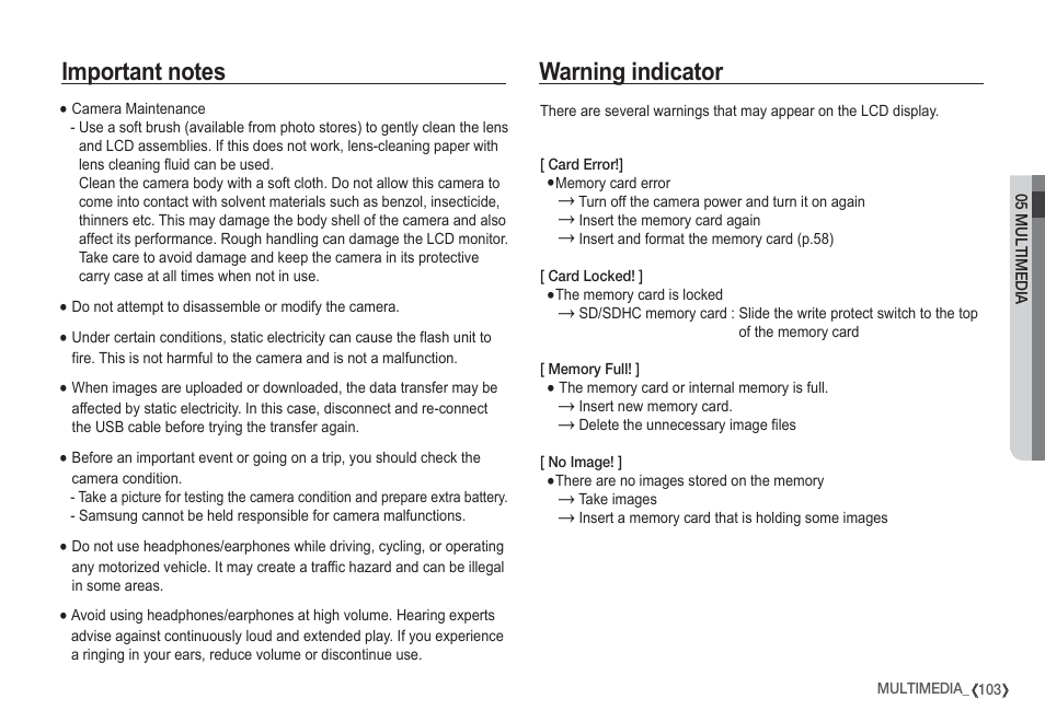 Warning indicator | Samsung I80 User Manual | Page 104 / 132