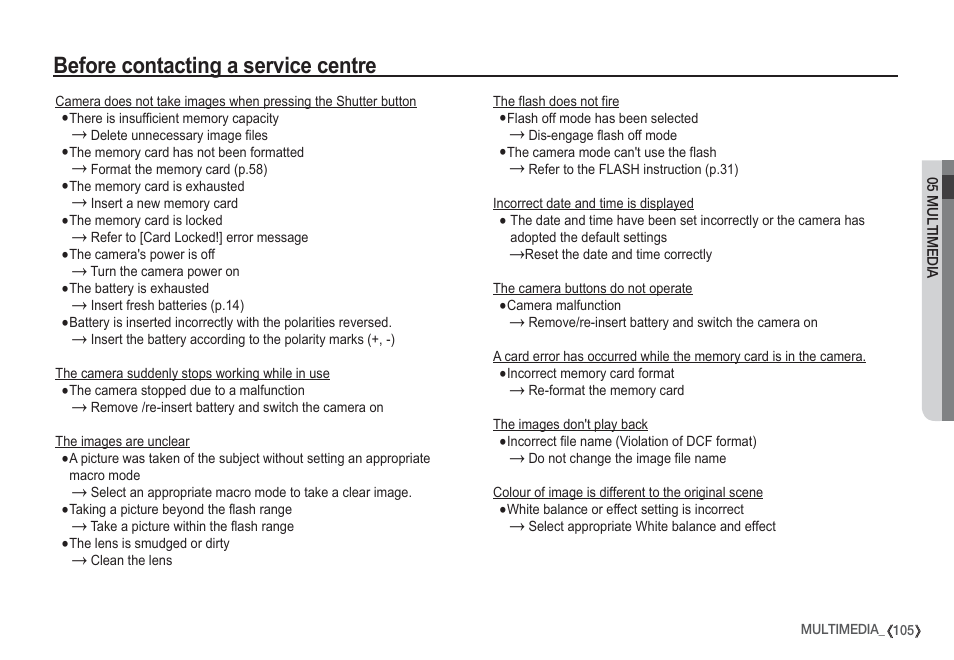 Before contacting a service centre | Samsung I80 User Manual | Page 106 / 132