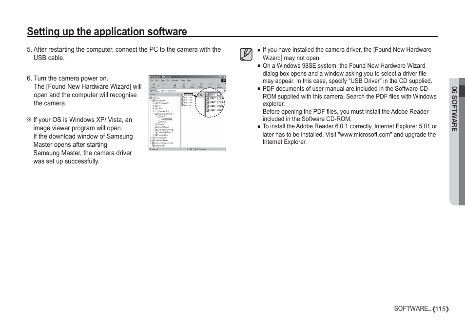 Setting up the application software | Samsung I80 User Manual | Page 116 / 132