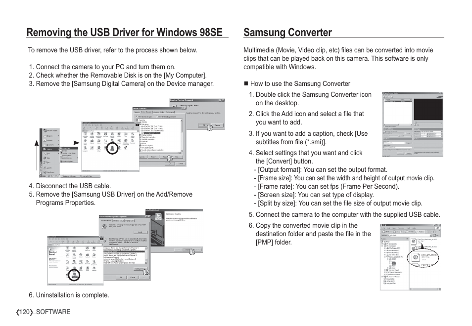 Removing the usb driver for windows 98se, Samsung converter | Samsung I80 User Manual | Page 121 / 132