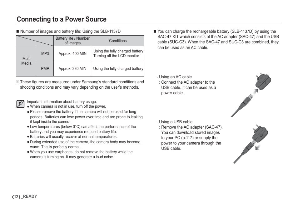 Connecting to a power source | Samsung I80 User Manual | Page 13 / 132