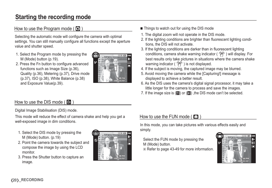 Starting the recording mode | Samsung I80 User Manual | Page 21 / 132