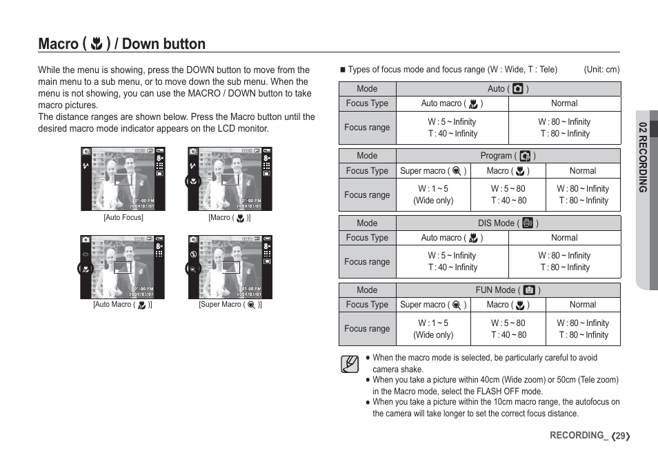 Macro, Down button | Samsung I80 User Manual | Page 30 / 132