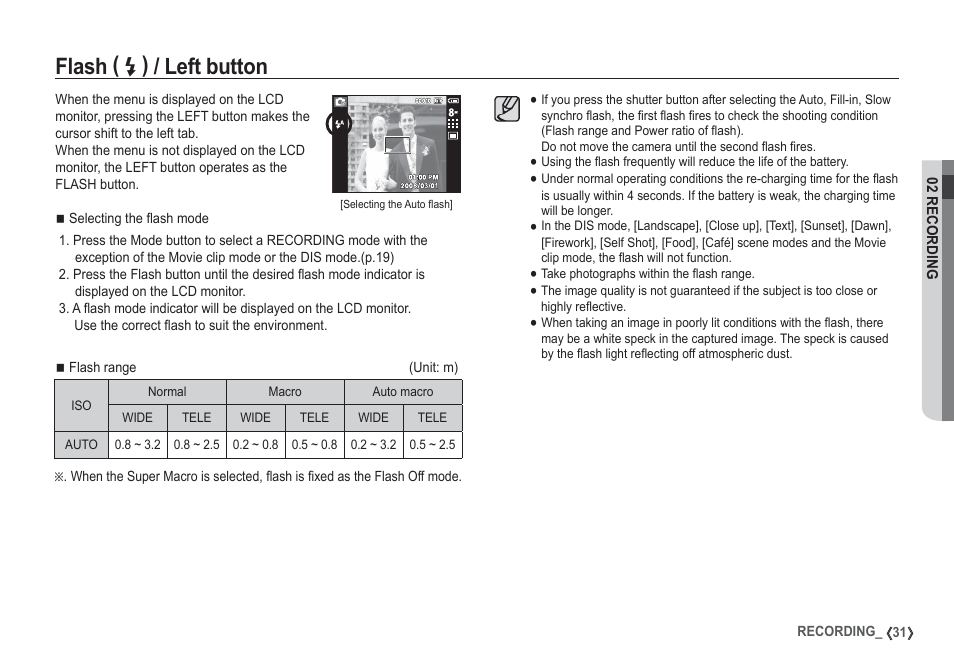 Flash, Left button | Samsung I80 User Manual | Page 32 / 132