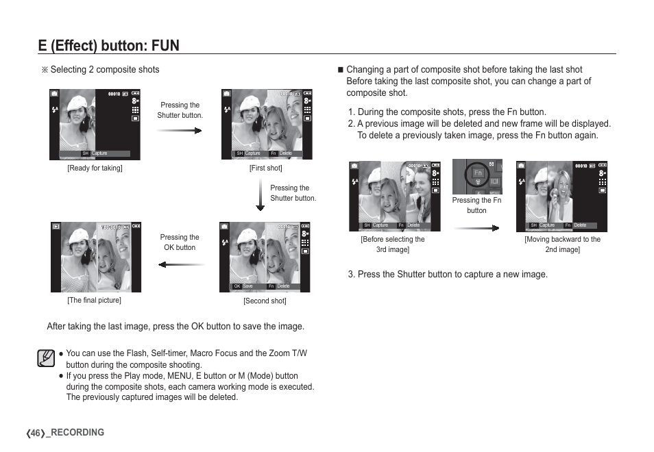 E (effect) button: fun, 46 _recording | Samsung I80 User Manual | Page 47 / 132