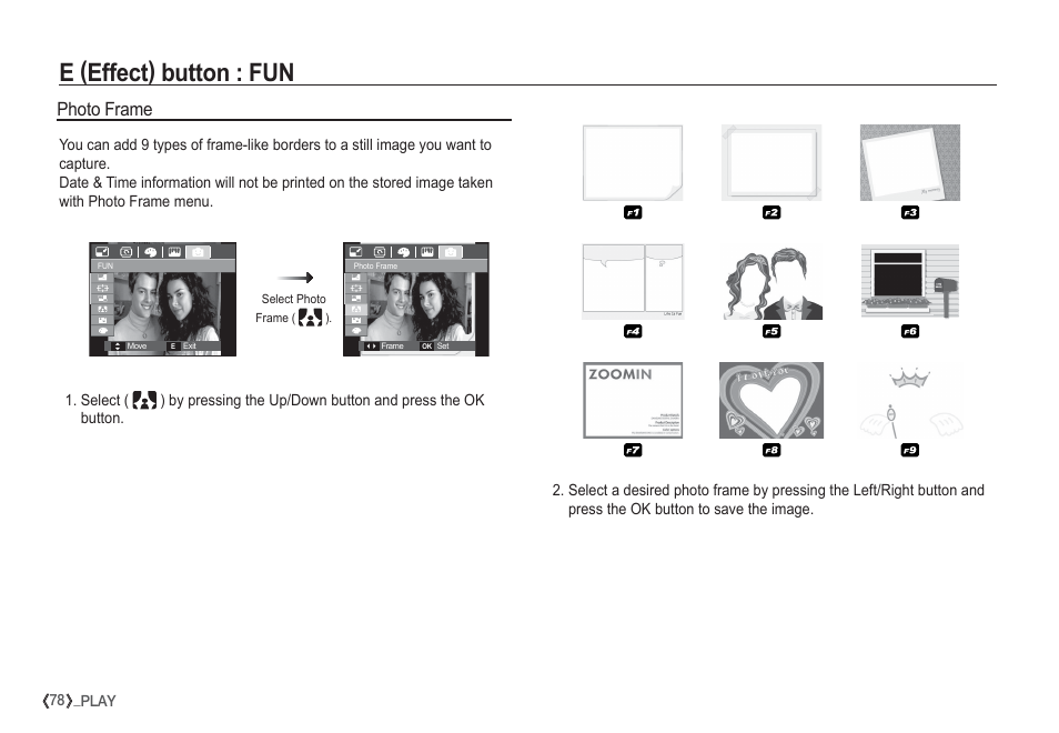 E (effect) button : fun, Photo frame | Samsung I80 User Manual | Page 79 / 132