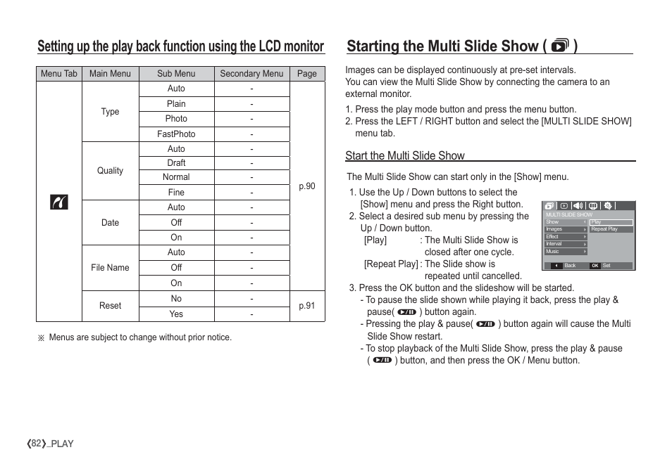 Starting the multi slide show (  ), Start the multi slide show | Samsung I80 User Manual | Page 83 / 132