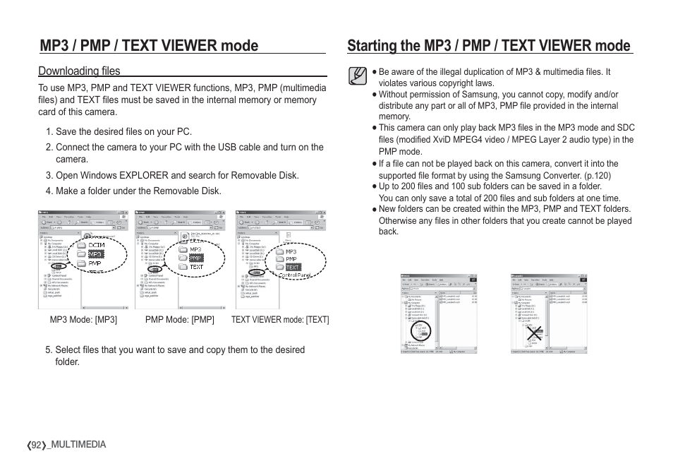 Mp3 / pmp / text viewer mode, Starting the mp3 / pmp / text viewer mode | Samsung I80 User Manual | Page 93 / 132