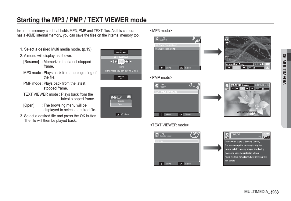 Starting the mp3 / pmp / text viewer mode | Samsung I80 User Manual | Page 94 / 132