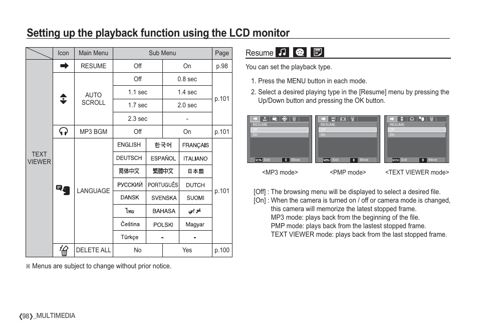 Resume | Samsung I80 User Manual | Page 99 / 132