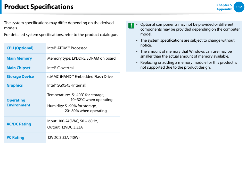 Product specifications | Samsung XE500T1C-A01US User Manual | Page 113 / 119