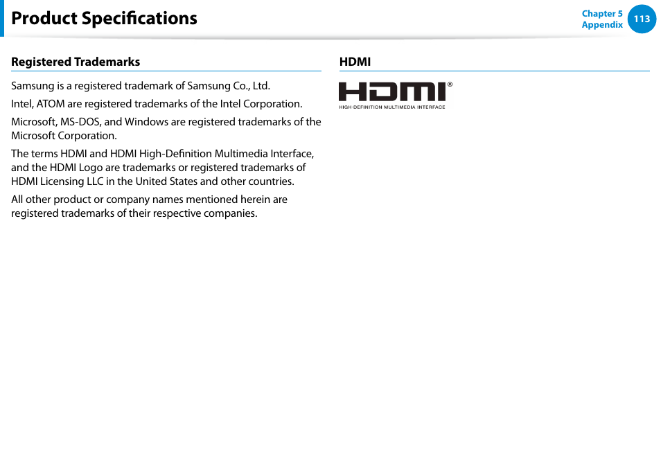 Product specifications | Samsung XE500T1C-A01US User Manual | Page 114 / 119