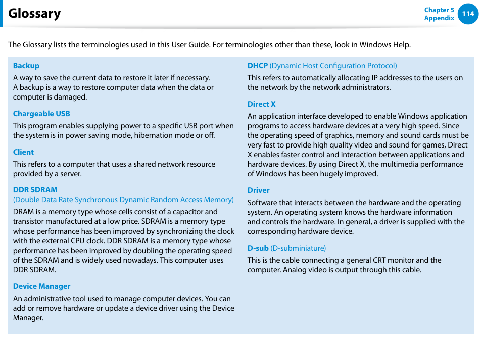 Glossary | Samsung XE500T1C-A01US User Manual | Page 115 / 119