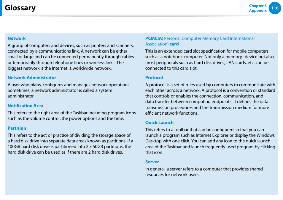 Glossary | Samsung XE500T1C-A01US User Manual | Page 117 / 119