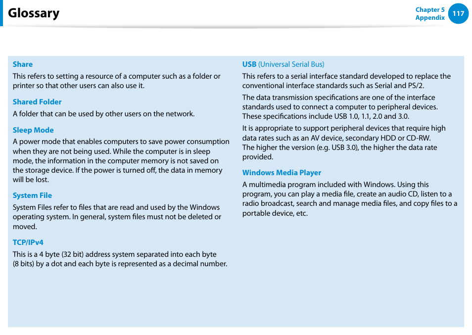 Glossary | Samsung XE500T1C-A01US User Manual | Page 118 / 119