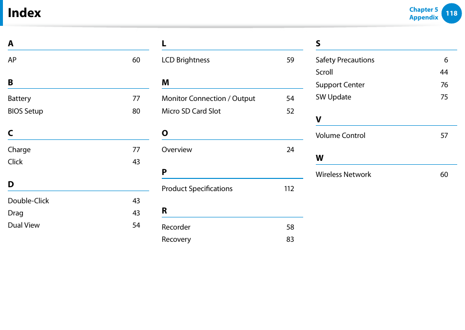 Index | Samsung XE500T1C-A01US User Manual | Page 119 / 119