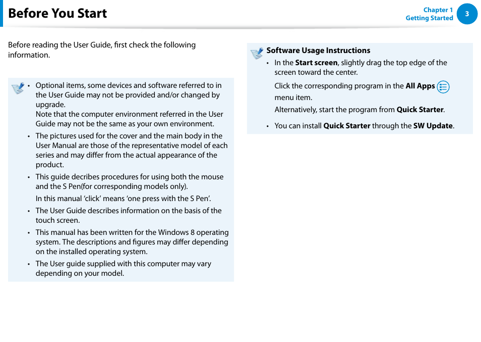 Before you start | Samsung XE500T1C-A01US User Manual | Page 4 / 119