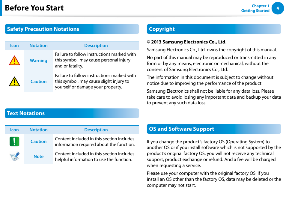 Before you start | Samsung XE500T1C-A01US User Manual | Page 5 / 119