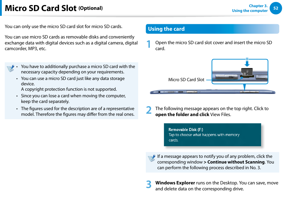 Micro sd card slot (optional), Micro sd card slot | Samsung XE500T1C-A01US User Manual | Page 53 / 119