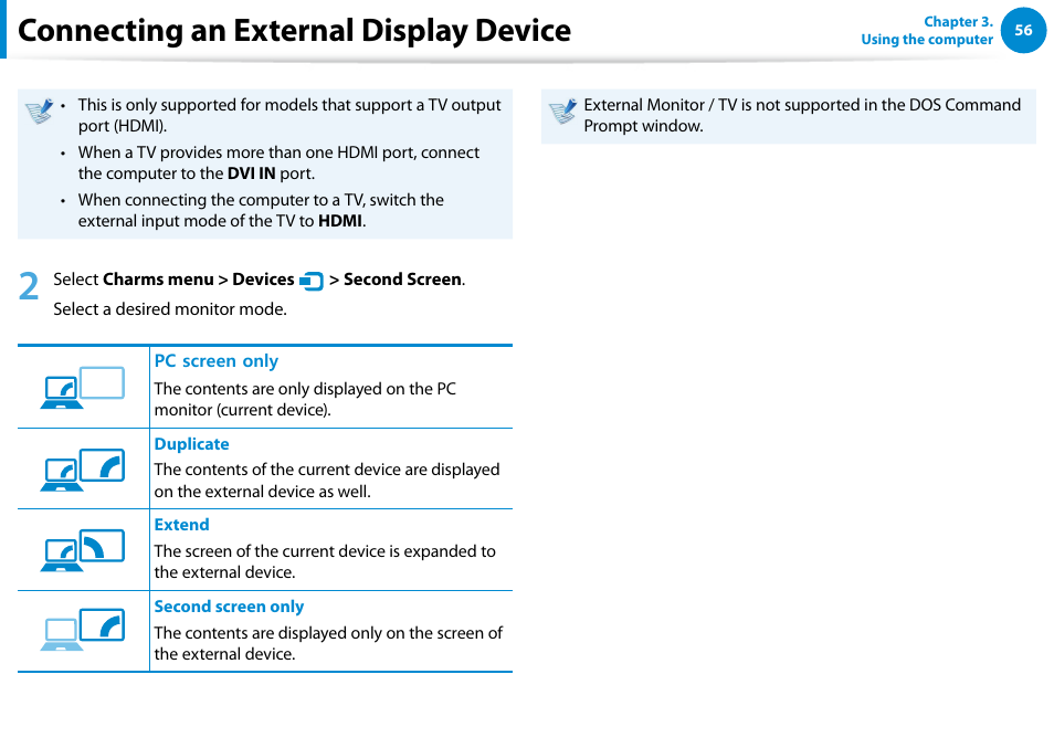 Connecting an external display device | Samsung XE500T1C-A01US User Manual | Page 57 / 119