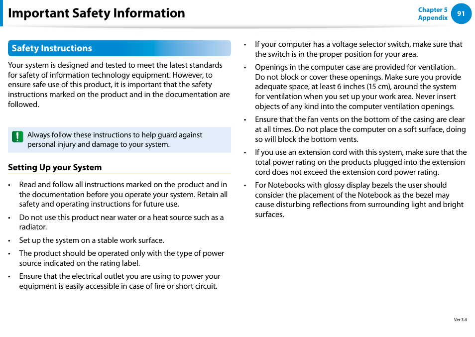 Important safety information | Samsung XE500T1C-A01US User Manual | Page 92 / 119