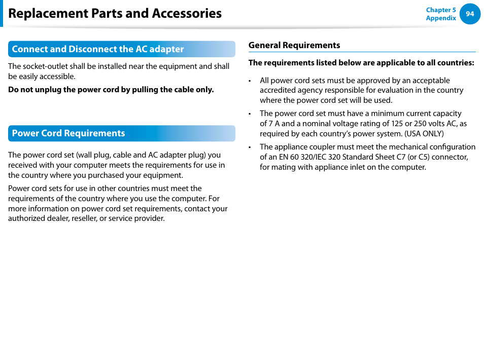 Replacement parts and accessories | Samsung XE500T1C-A01US User Manual | Page 95 / 119