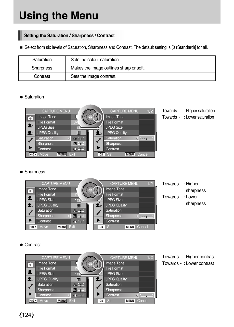 Using the menu, Ŝ124ş | Samsung Digital Camera (empowered to achieve) User Manual | Page 125 / 262