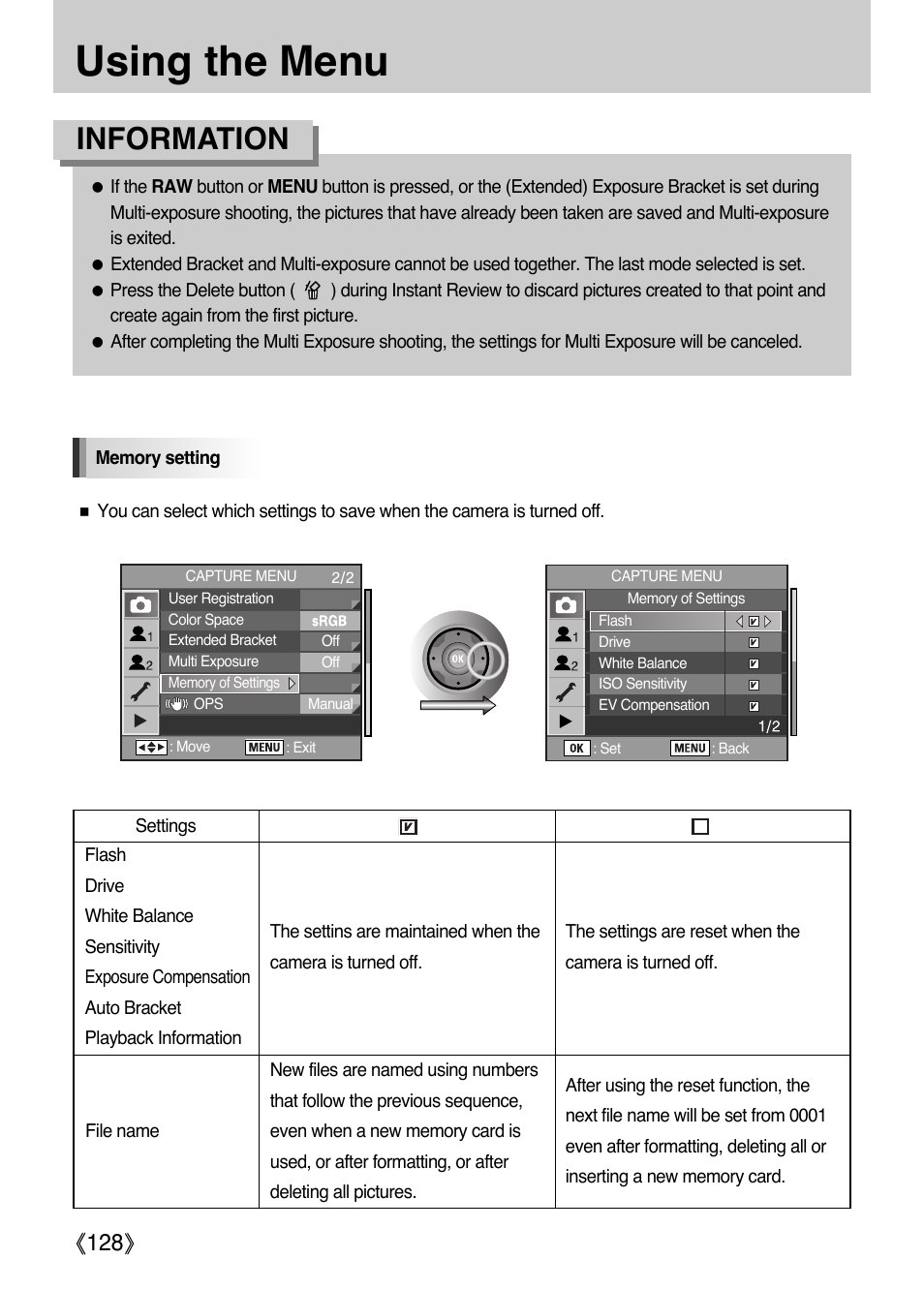 Using the menu, Information, Ŝ128ş | Samsung Digital Camera (empowered to achieve) User Manual | Page 129 / 262