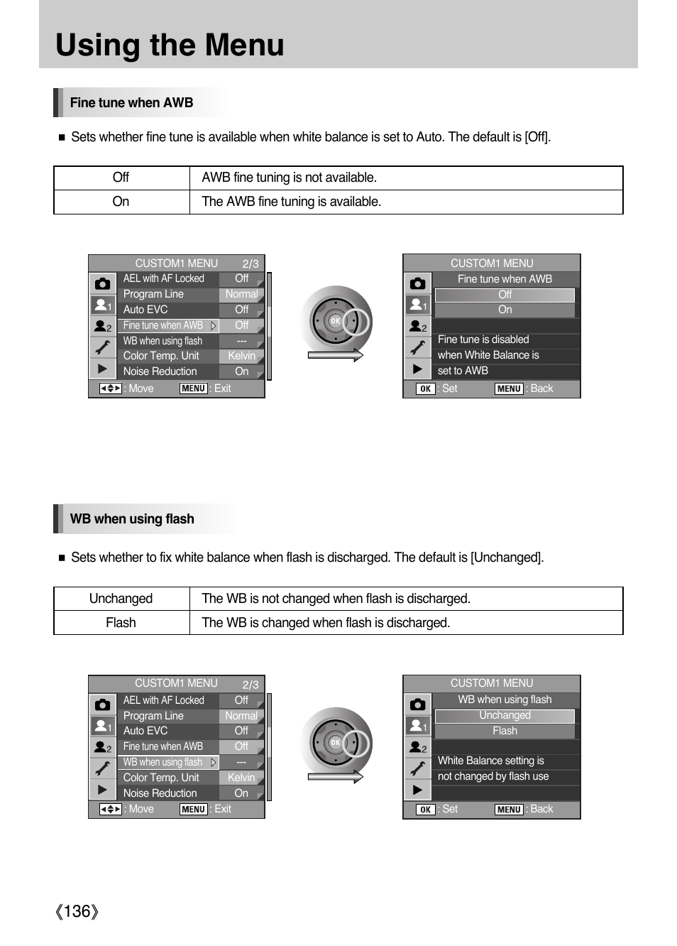 Using the menu, Ŝ136ş | Samsung Digital Camera (empowered to achieve) User Manual | Page 137 / 262