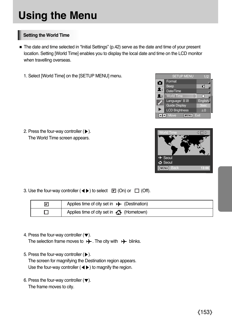Using the menu, Ŝ153ş | Samsung Digital Camera (empowered to achieve) User Manual | Page 154 / 262