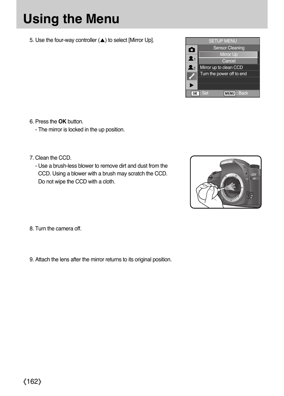 Using the menu, Ŝ162ş | Samsung Digital Camera (empowered to achieve) User Manual | Page 163 / 262