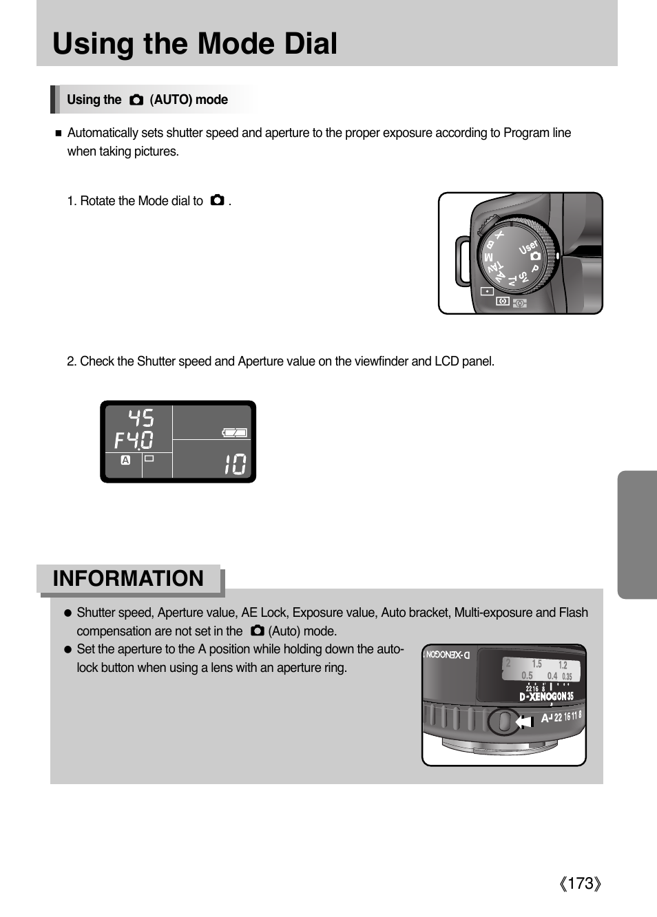 Using the mode dial, Information | Samsung Digital Camera (empowered to achieve) User Manual | Page 174 / 262