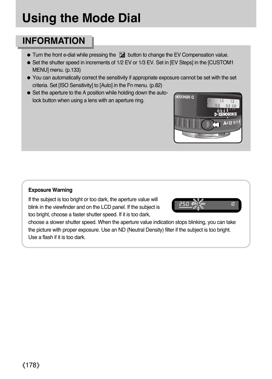 Using the mode dial, Information | Samsung Digital Camera (empowered to achieve) User Manual | Page 179 / 262