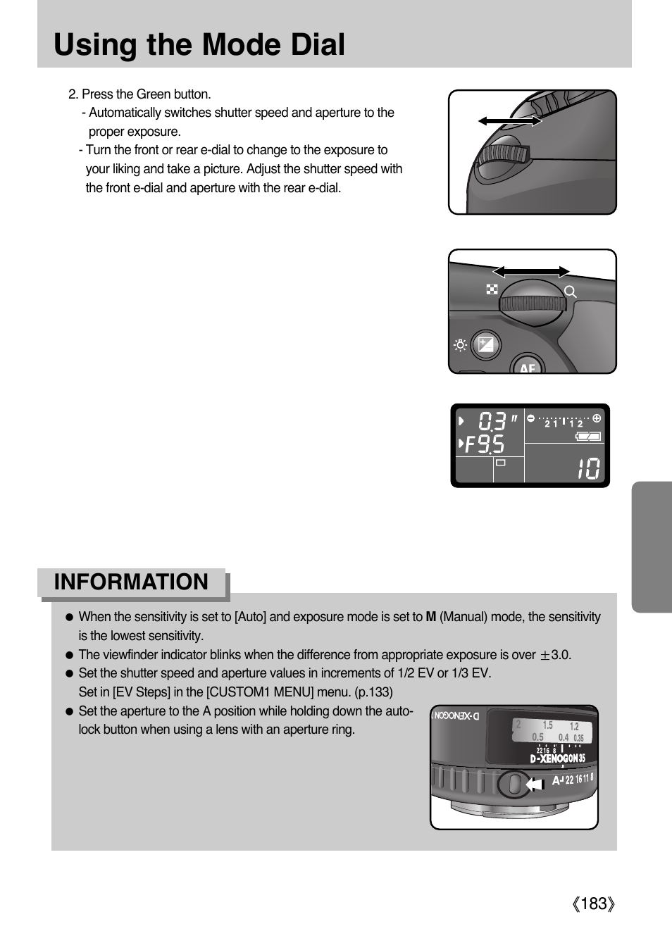 Using the mode dial, Information | Samsung Digital Camera (empowered to achieve) User Manual | Page 184 / 262