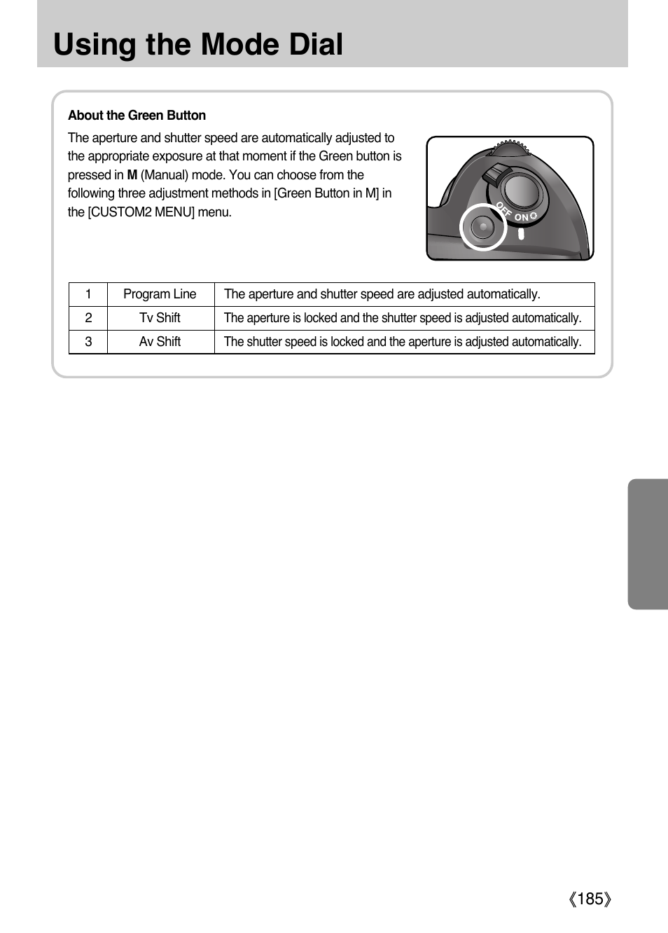 Using the mode dial | Samsung Digital Camera (empowered to achieve) User Manual | Page 186 / 262